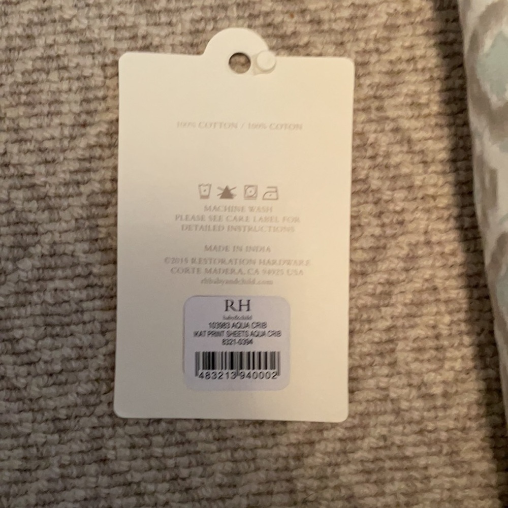 New RH Restoration Hardware Ikat Crib Sheet Aqua Blue Green Tan - Picture 2 of 3